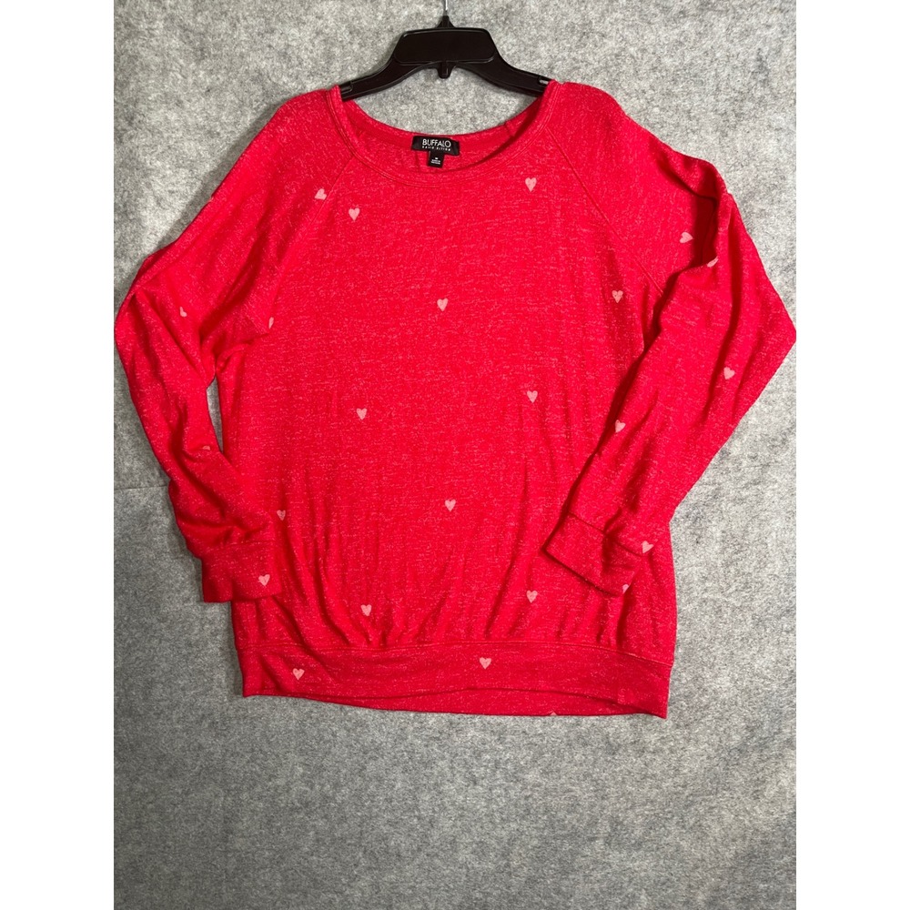 Buffalo David Bitton Red Heart Print Raglan Sweatshirt Womens Medium Crew Neck